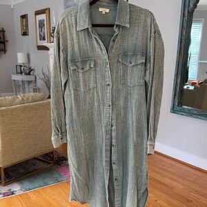 Teal Button-Up Shirt Dress